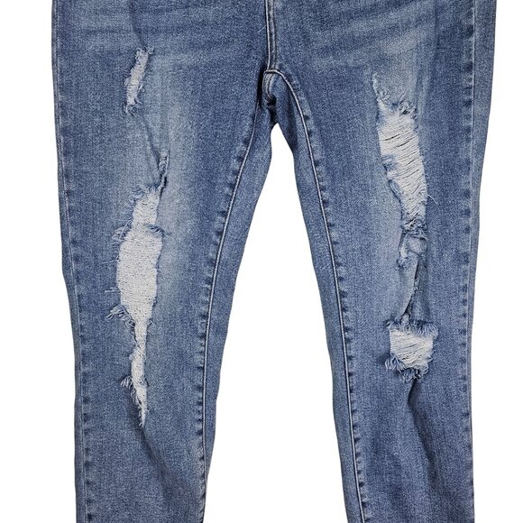 Judy Blue Women's 30 Relaxed Fit Distressed Stretch Mid Rise Tapered Blue Jeans - Picture 3 of 11